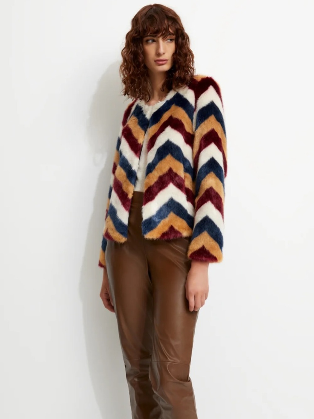 NWOT Unreal Fur Faux Fur Frequency Chevron Statement Jacket Vegan M
